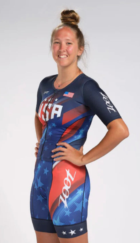 TriDot Women's Tri Aero FZ Racesuit Crimson Prism '25