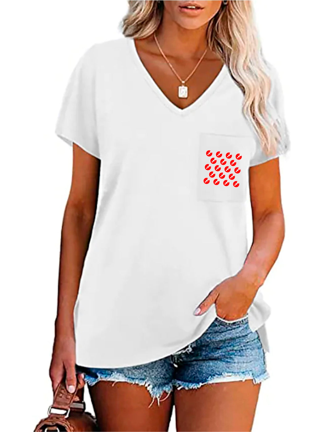 WOMENS V-NECK TRIDOT TSHIRT WITH POCKET